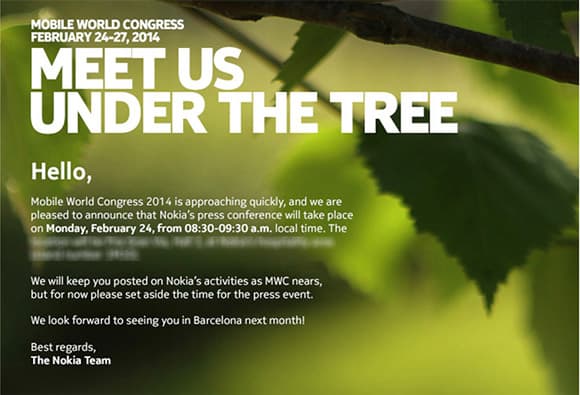 Pozvánka Nokie na tiskovou konferenci na MWC 2014