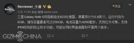 Note 6 Weibo