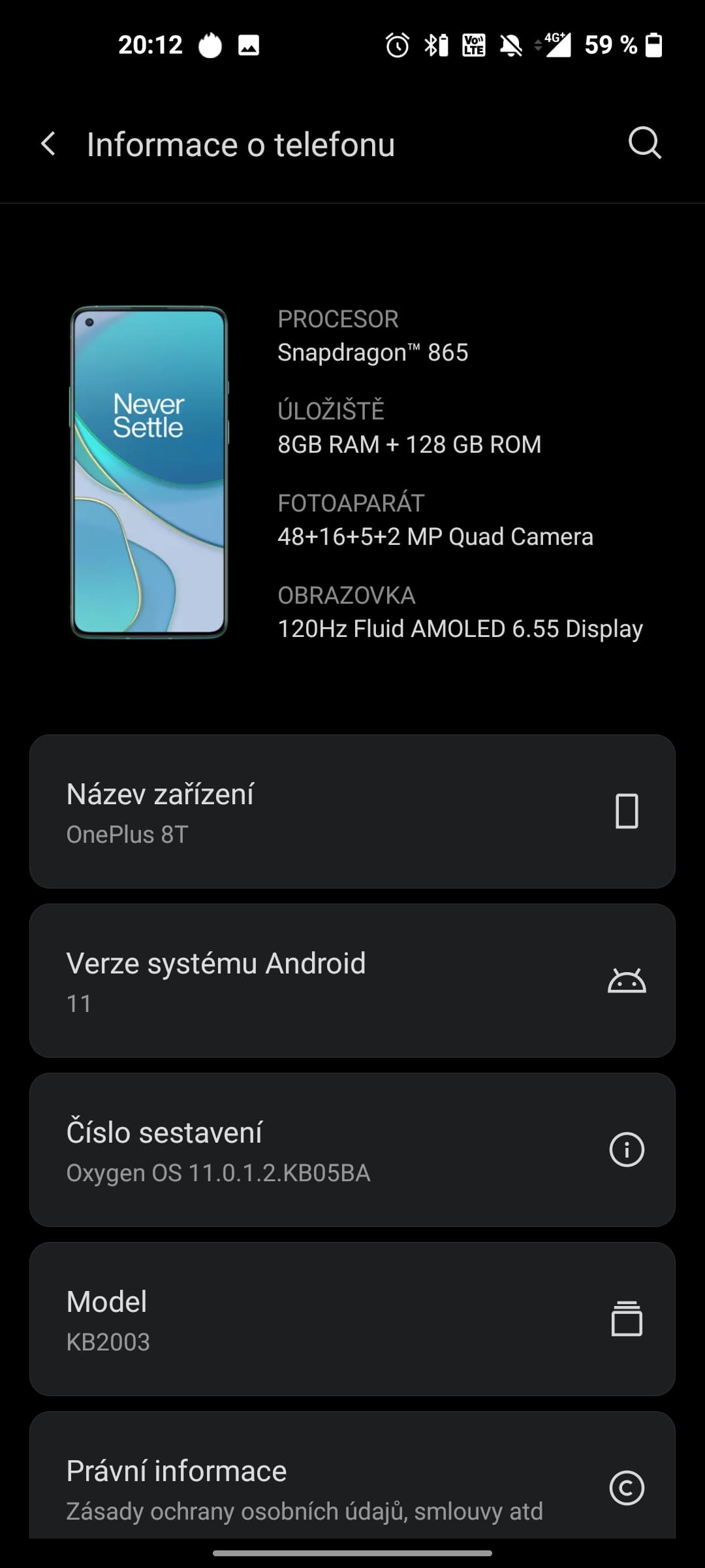 OnePlus 8T, screen