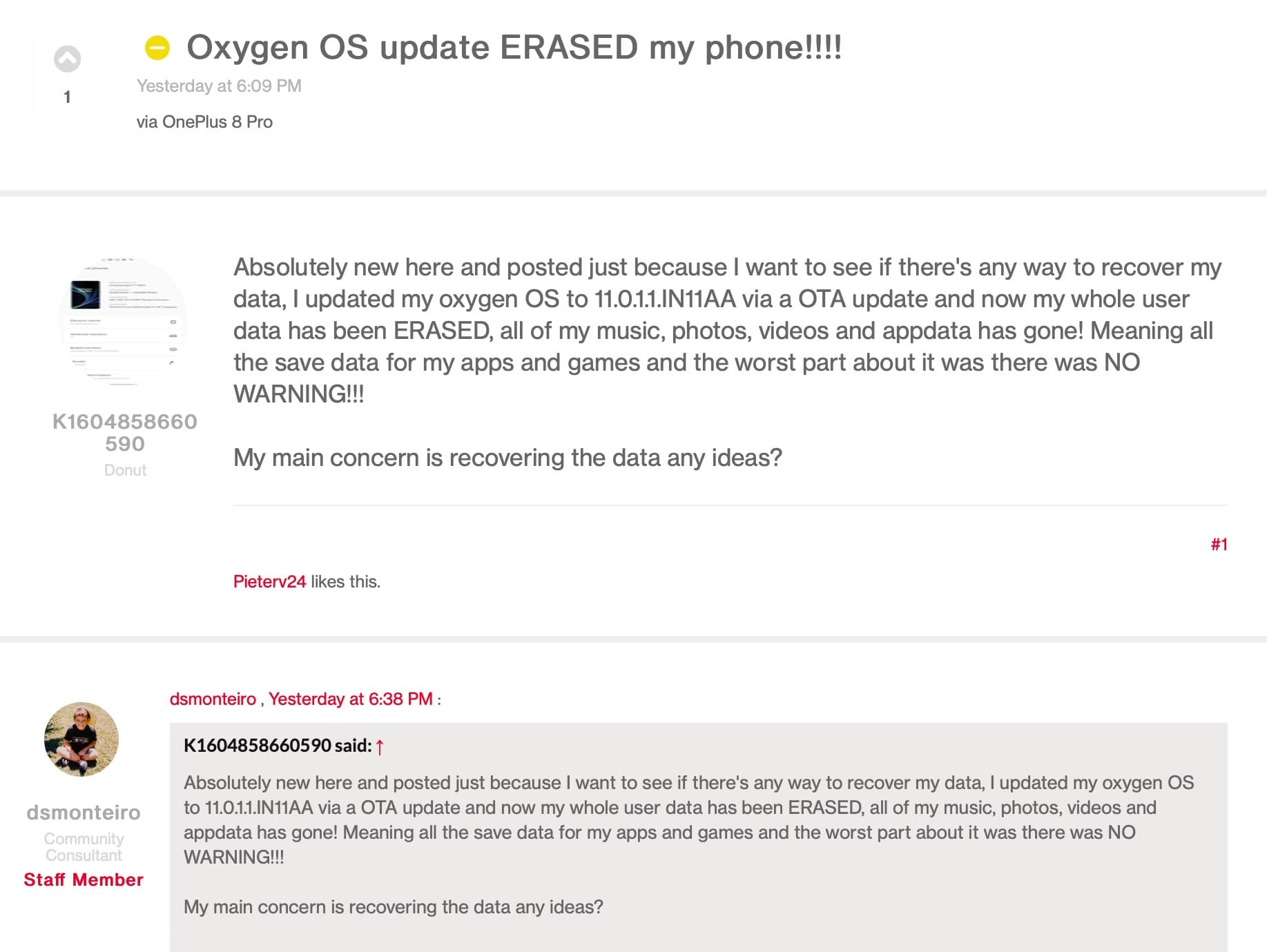 OnePlus fórum, screenshot