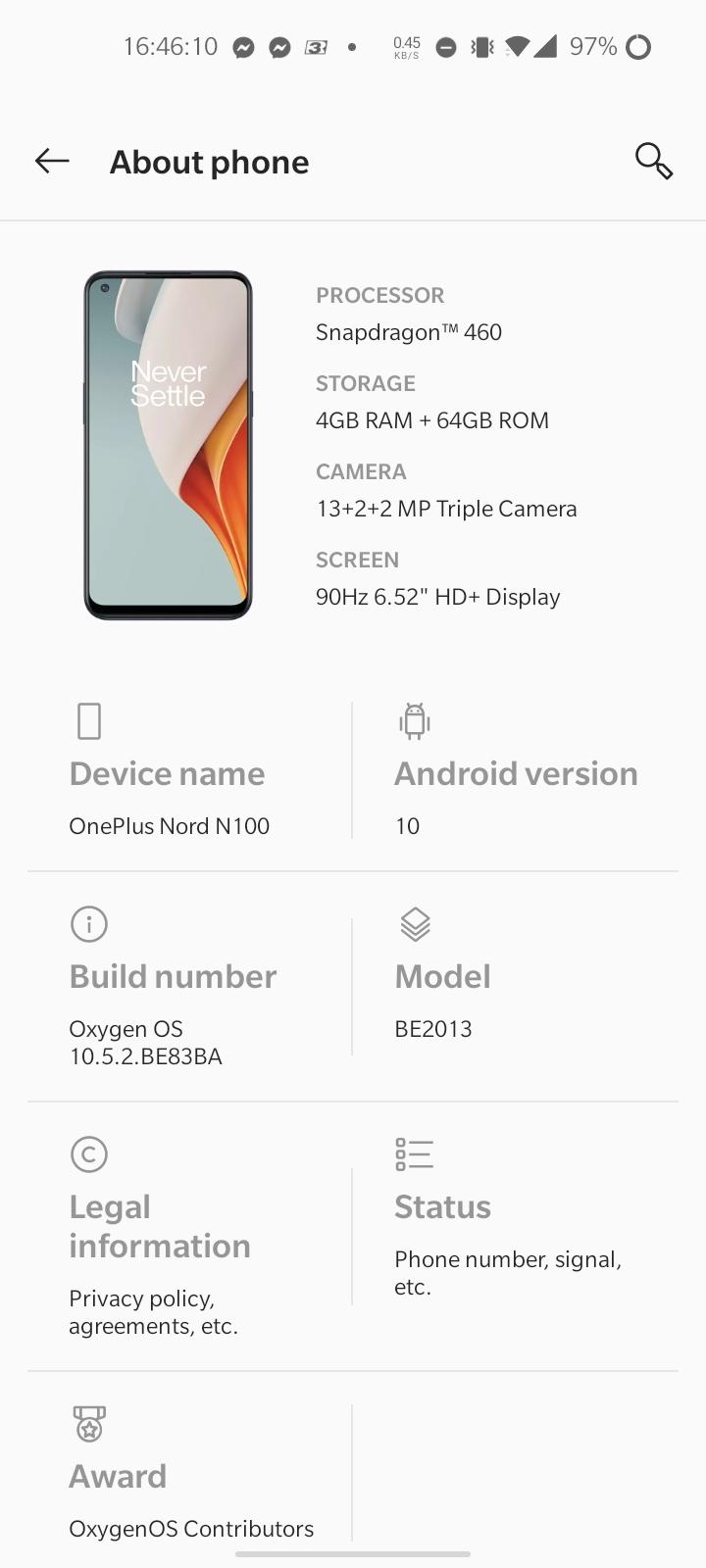 OnePlus Nord N100, 90 Hz screen