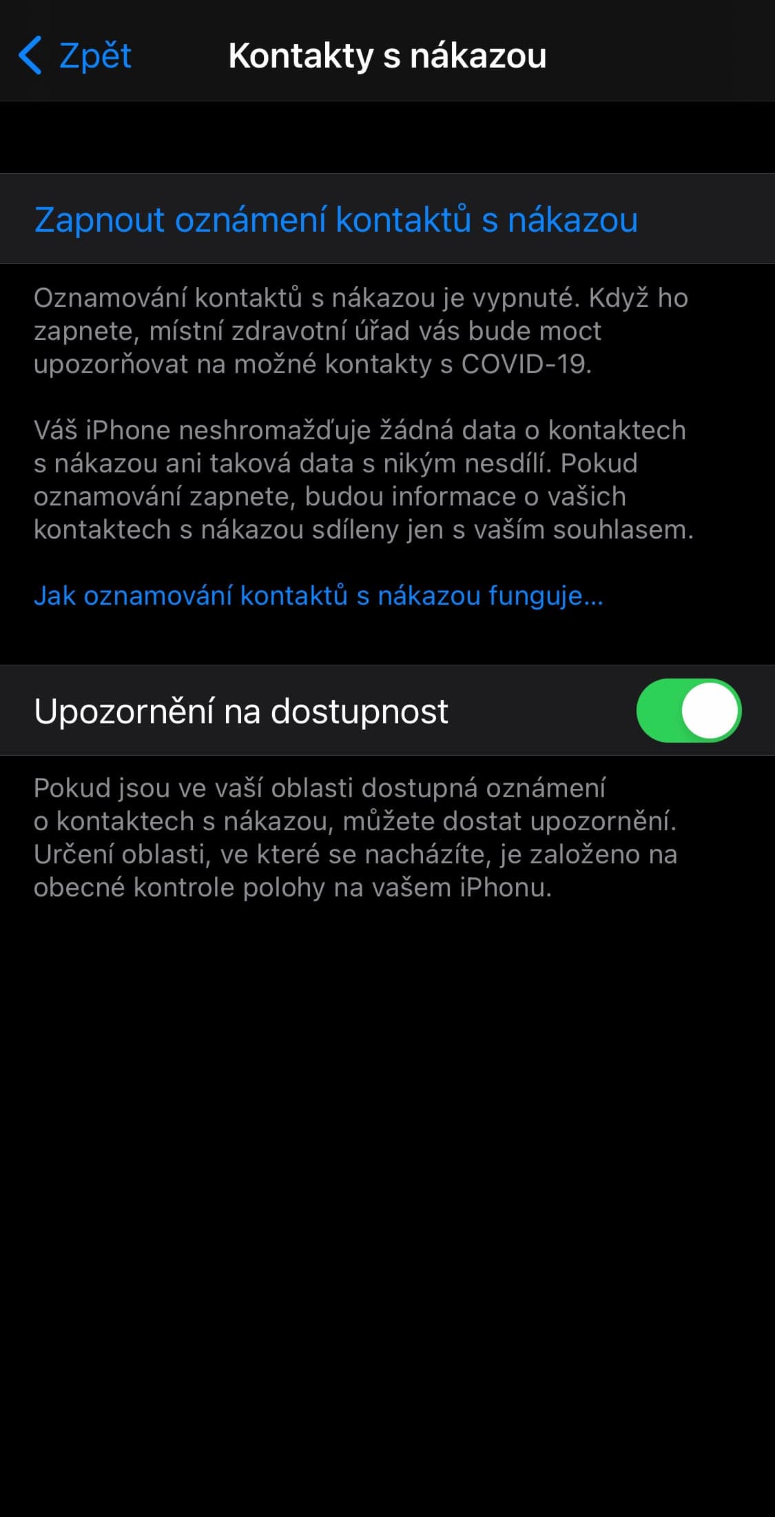 iPhone a nastavení funkce pro Covid-19