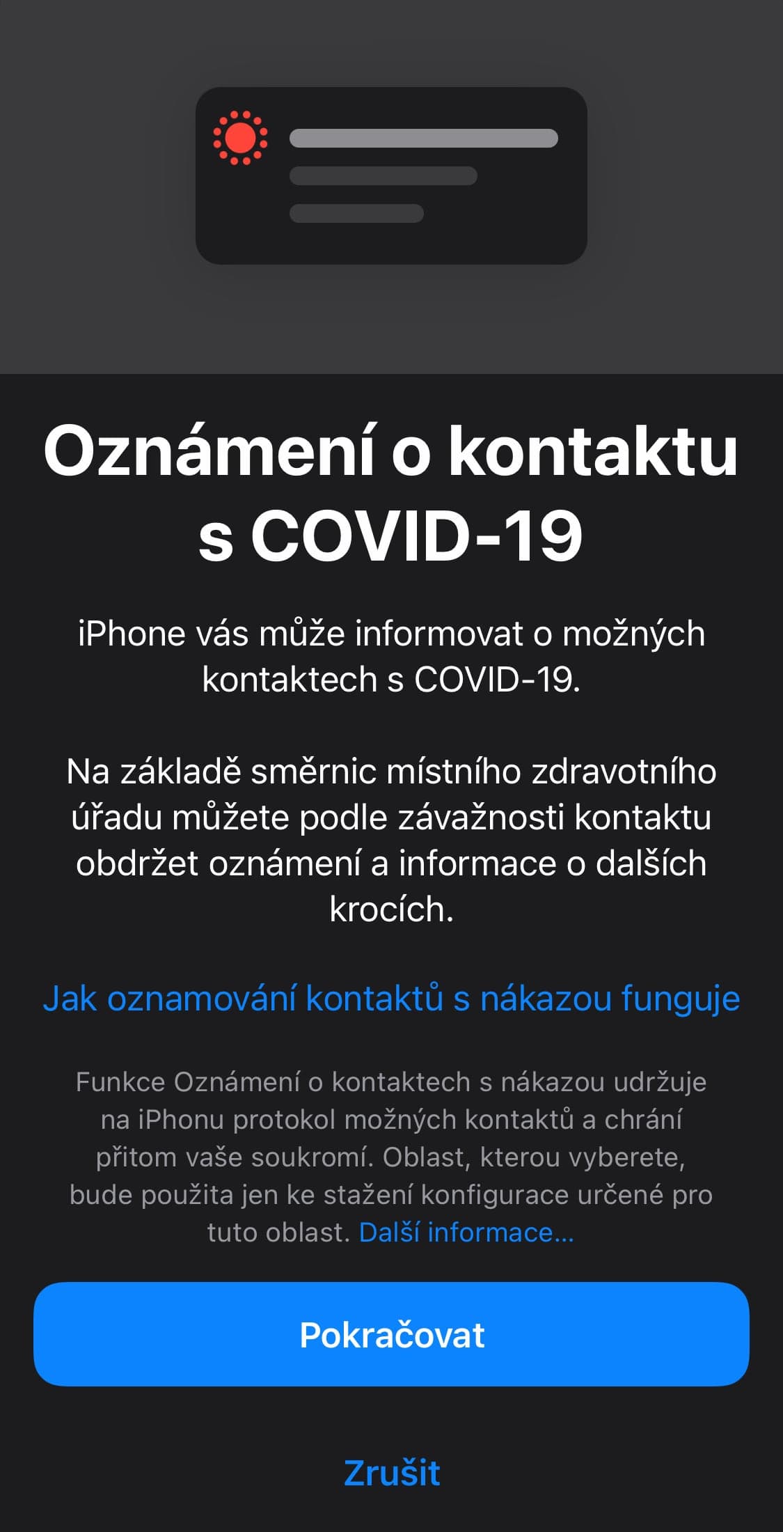 iPhone a nastavení funkce pro Covid-19