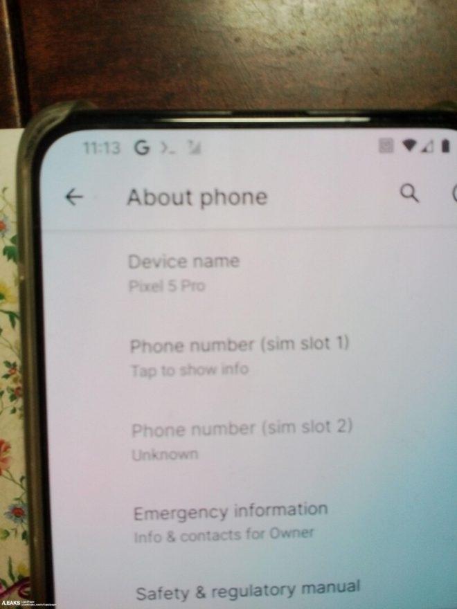 Údajný Google Pixel 5 Pro