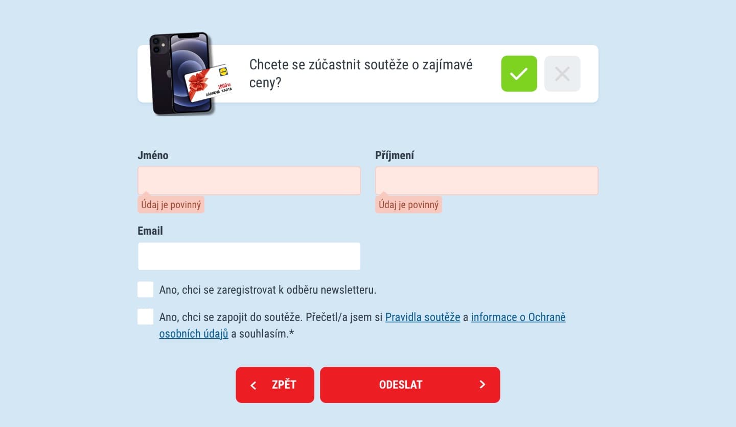Přihláška do soutěže Lidl o iPhone 12