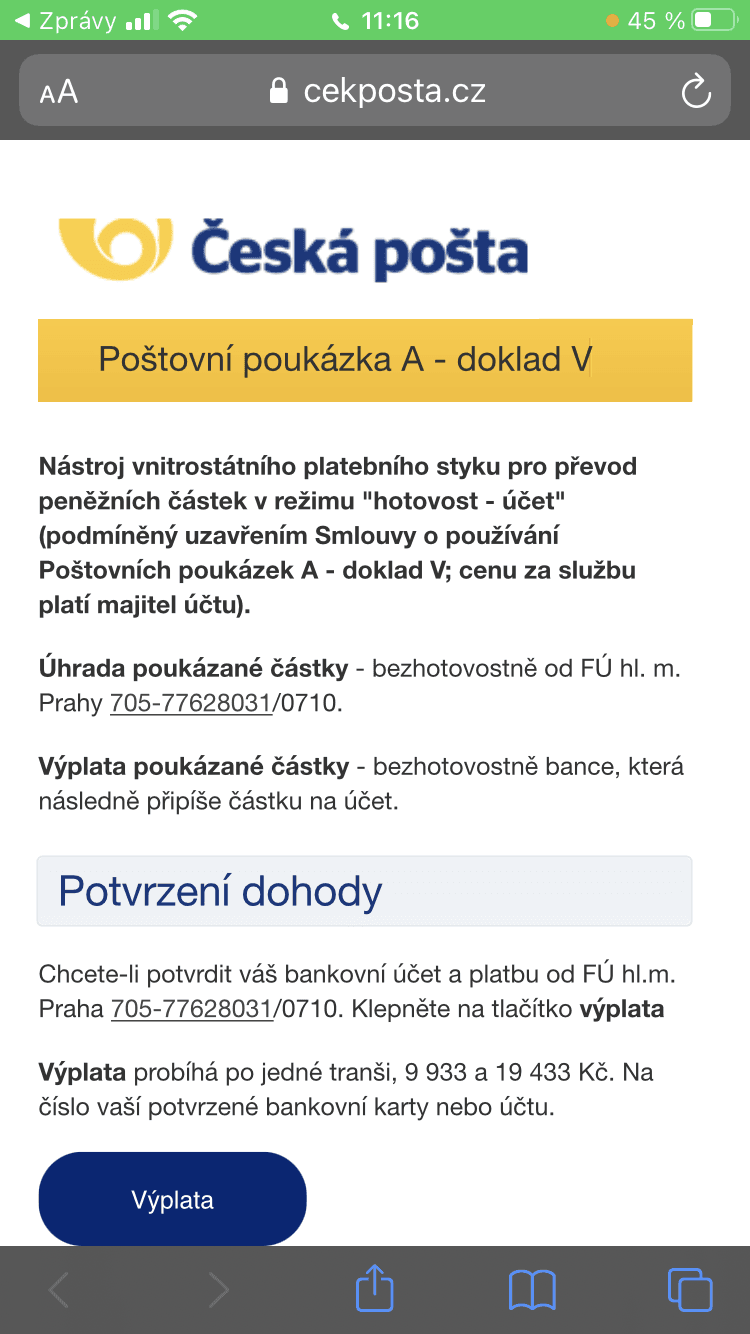 Česká pošta, phishing a podvod