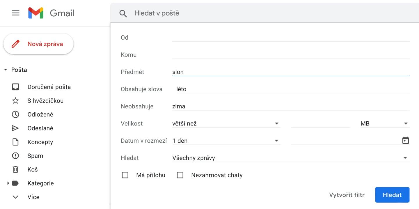 Podrobné vyhledávání emailu