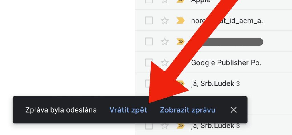 Zrušení odeslaného emailu u Gmailu