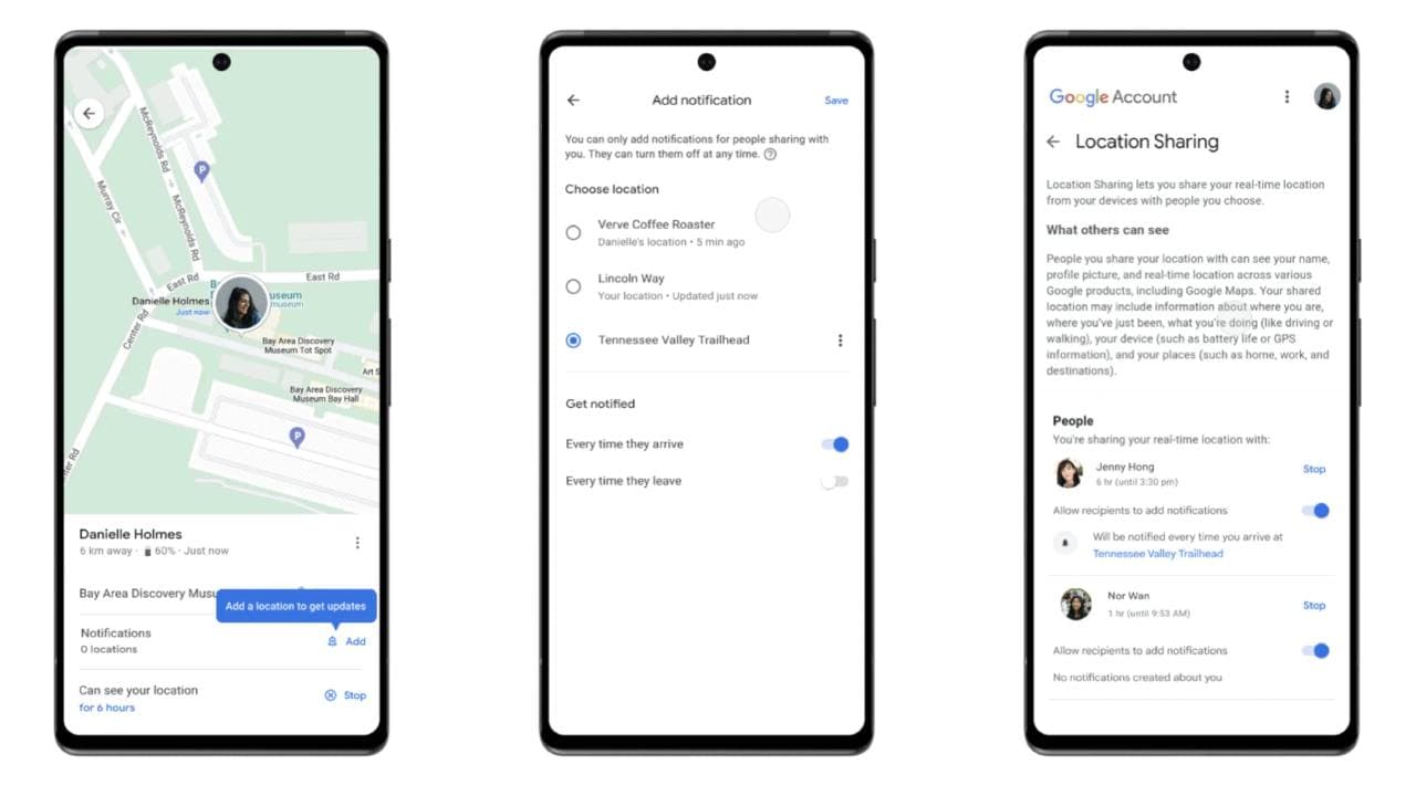 Google Mapy, notifikace sdílení lokace