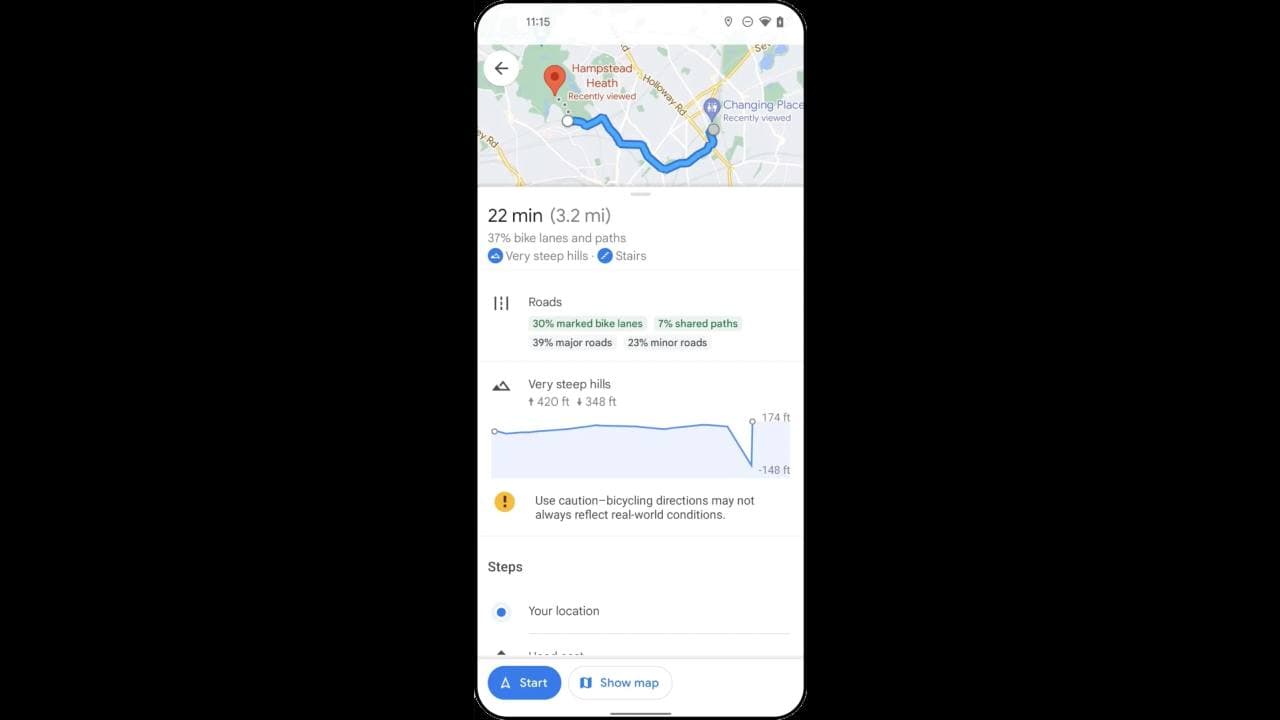 Google Mapy, novinka pro cyklisty