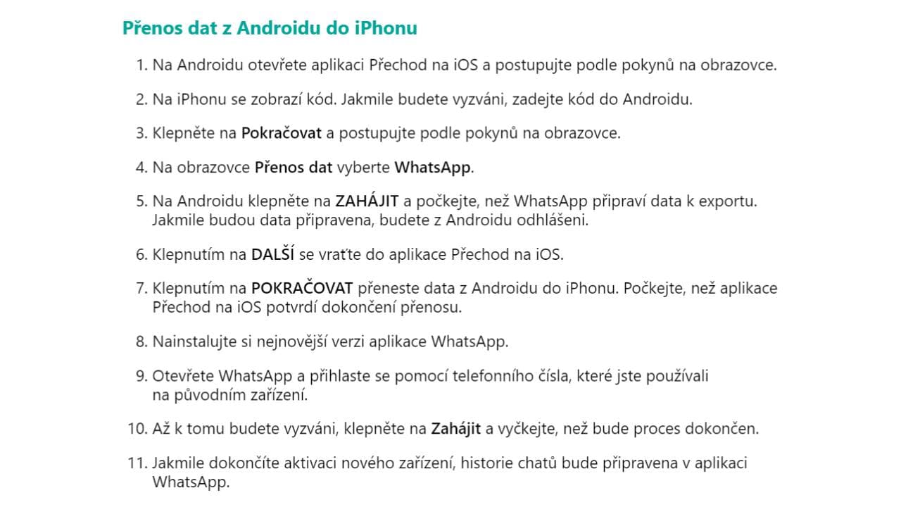 WhatsApp, návod na přenos dat