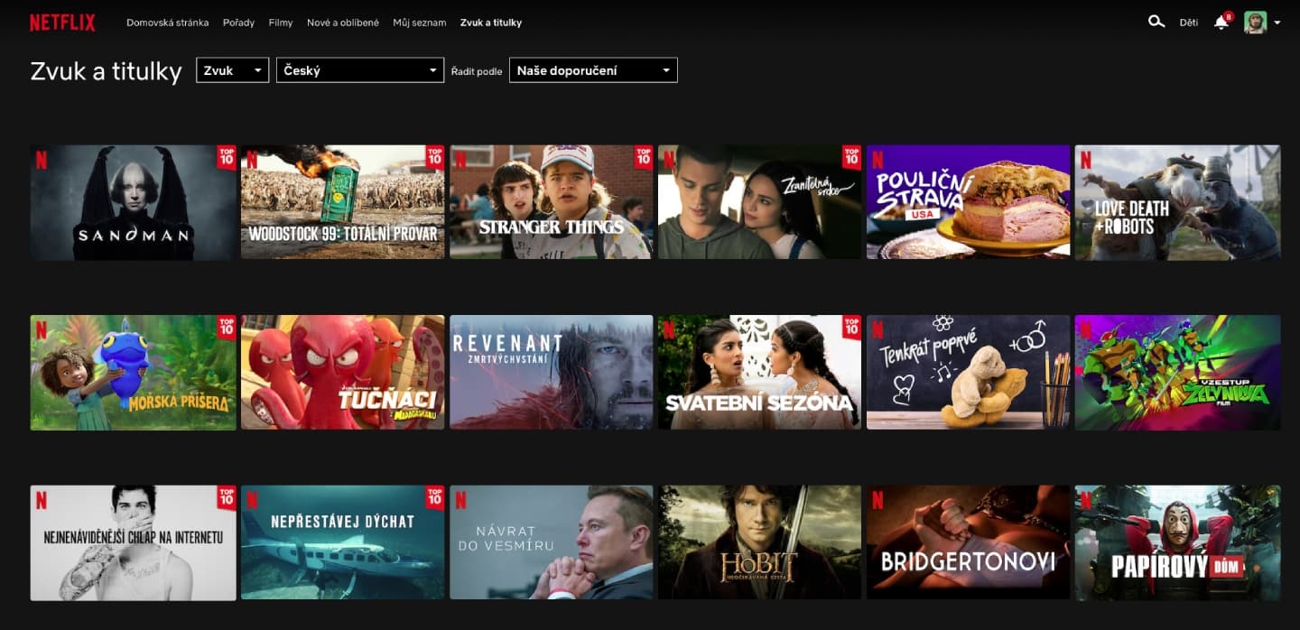 Na Netflixu lze vyfiltrovat pořady s českým dabingem