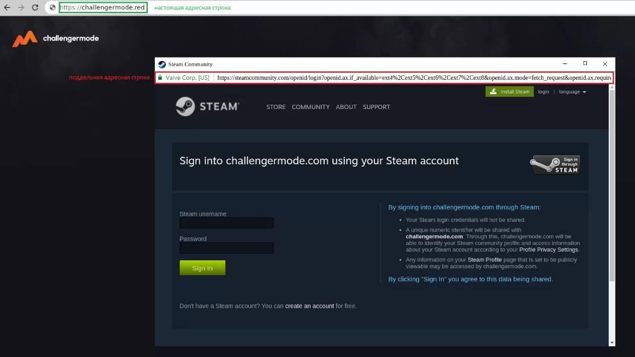 Podvodná stránka krade hesla, Steam