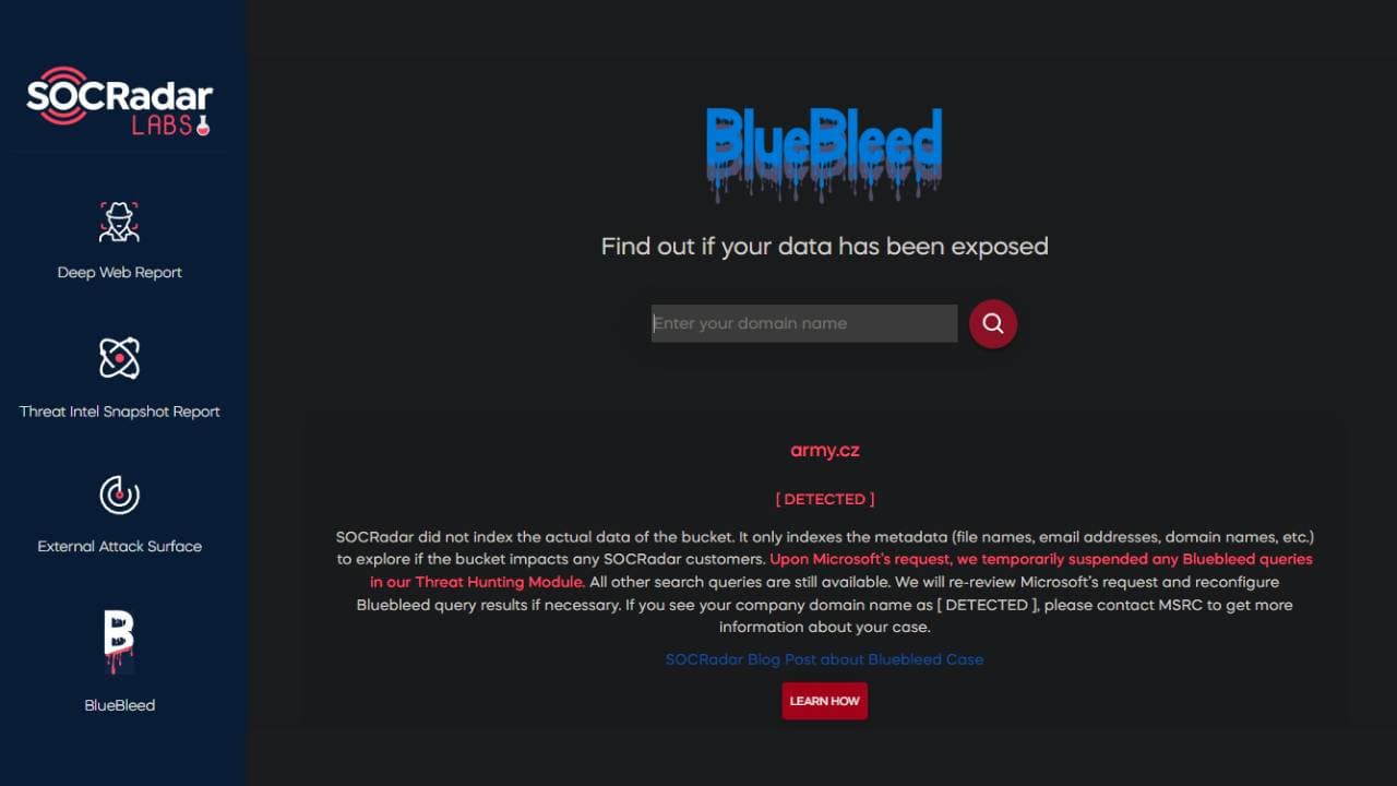 SOCRadar, nástroj detekce úniku BlueBleed