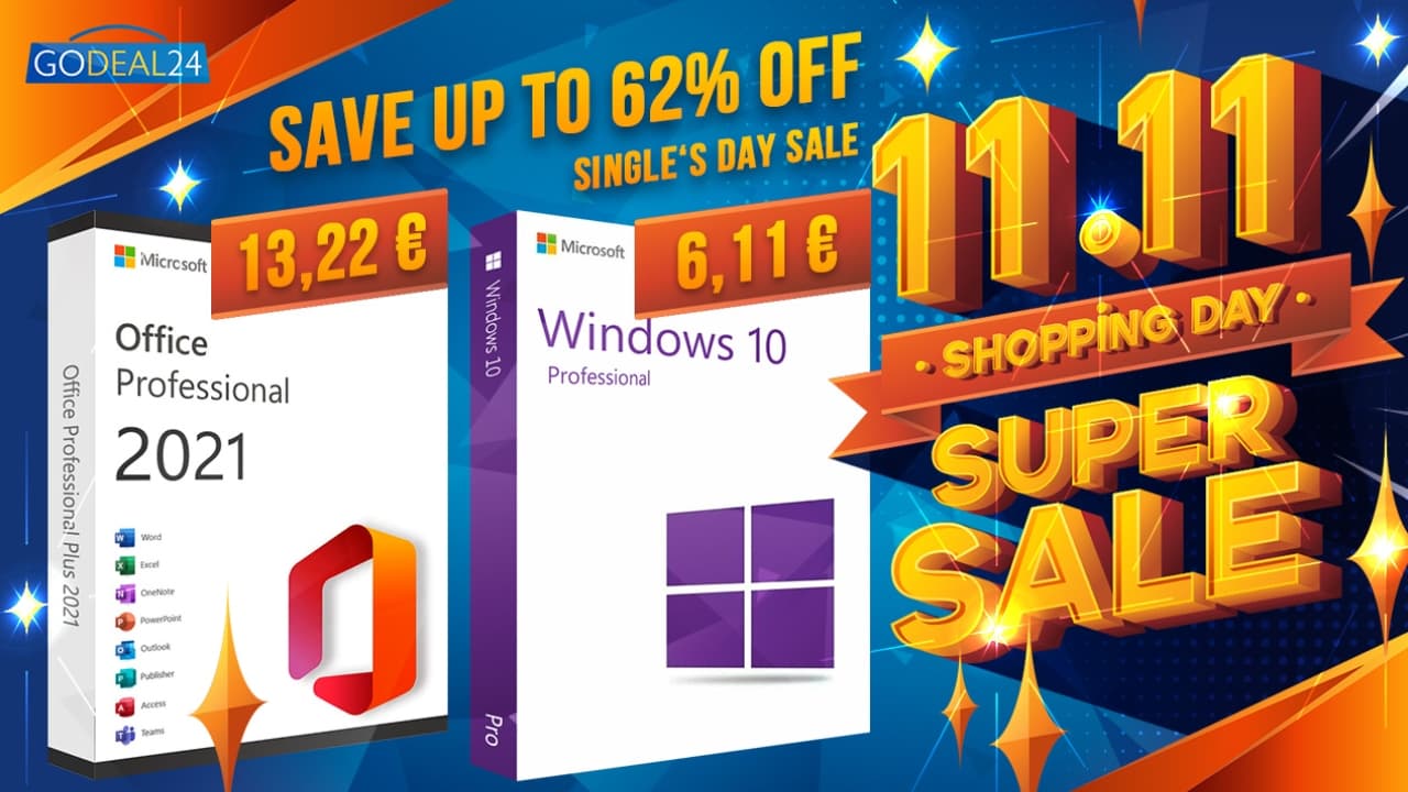 Obří slevová akce Godeal24 Double 11! Windows 10 a Office 2021 zakoupíte již od 6,11 €!