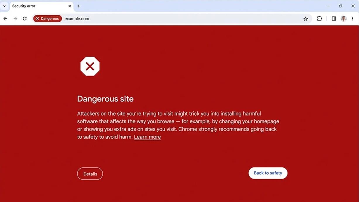 Varování před nebezpečnou stránkou v prohlížeči Chrome | foto: Google