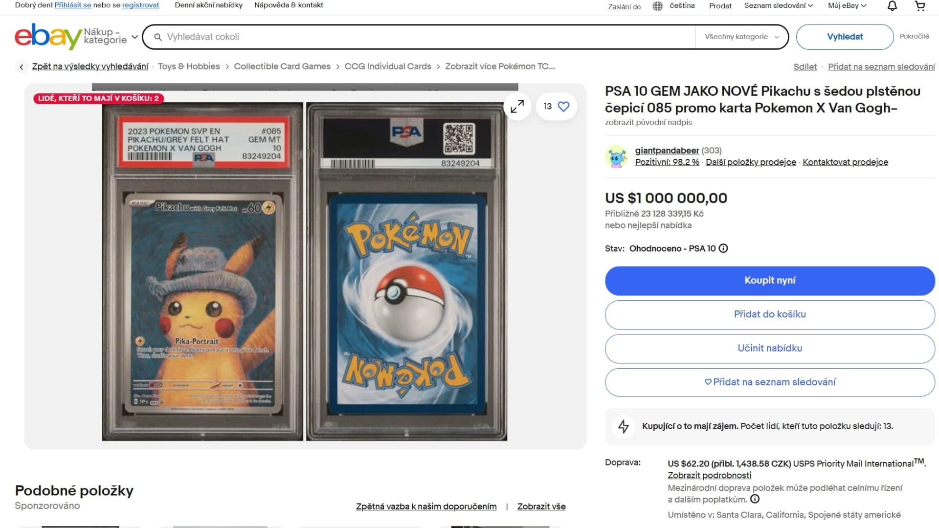 Pokémon karta aukce