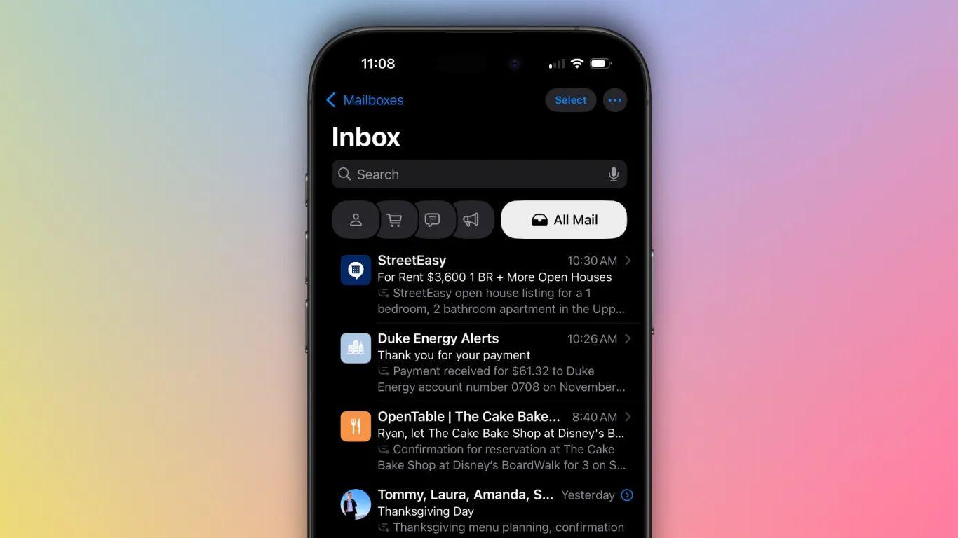 The Mail app has undergone a redesign