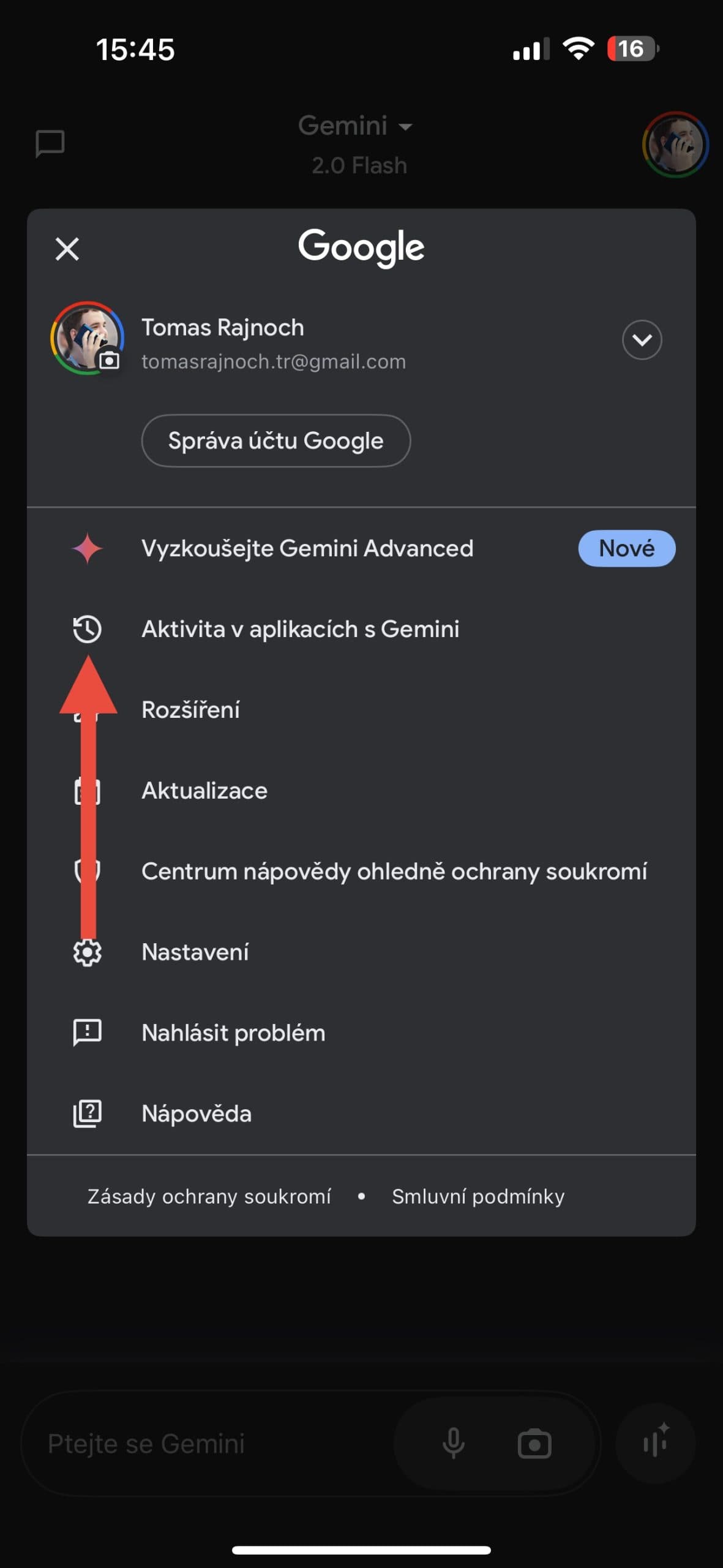 Aktivita v aplikacích s Gemini
