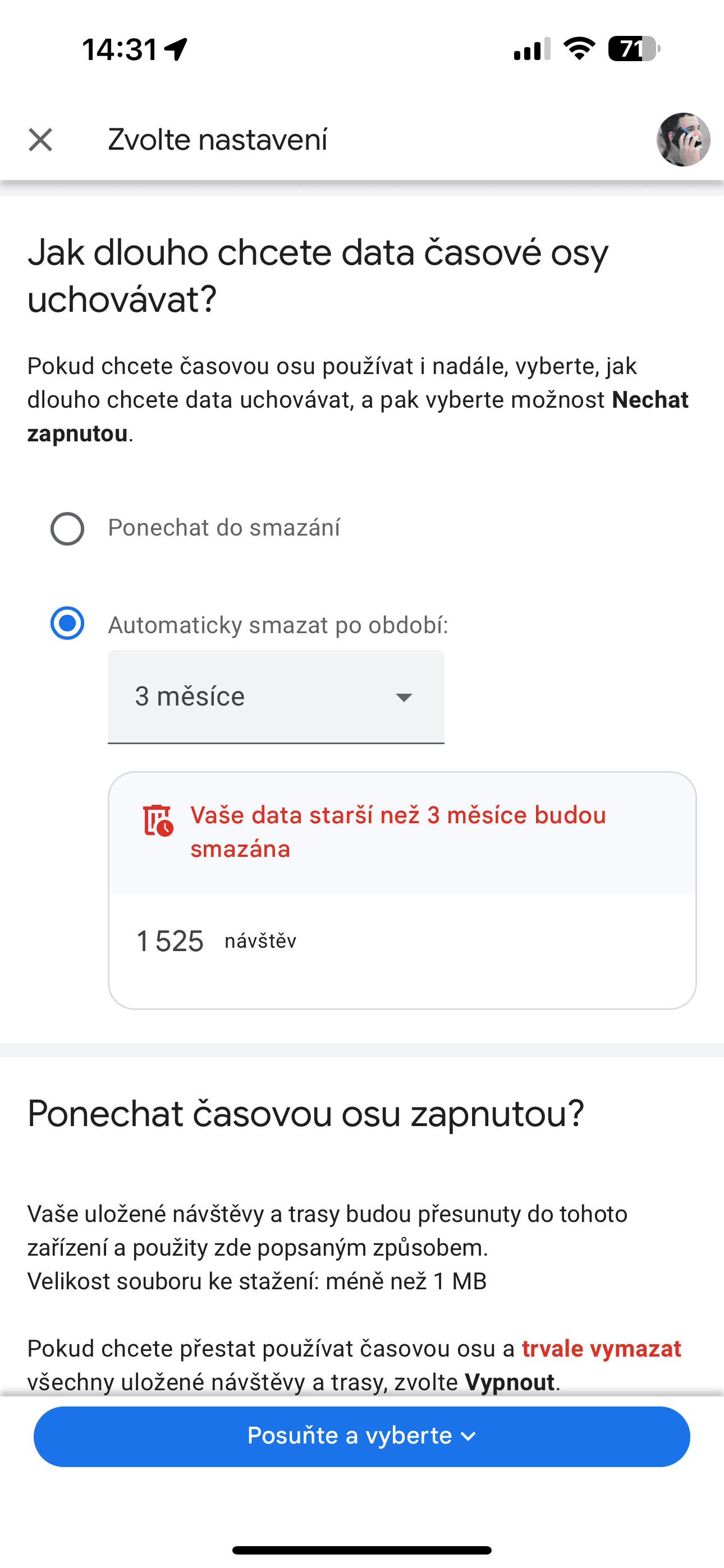 Nastavení časové osy v Google Mapách