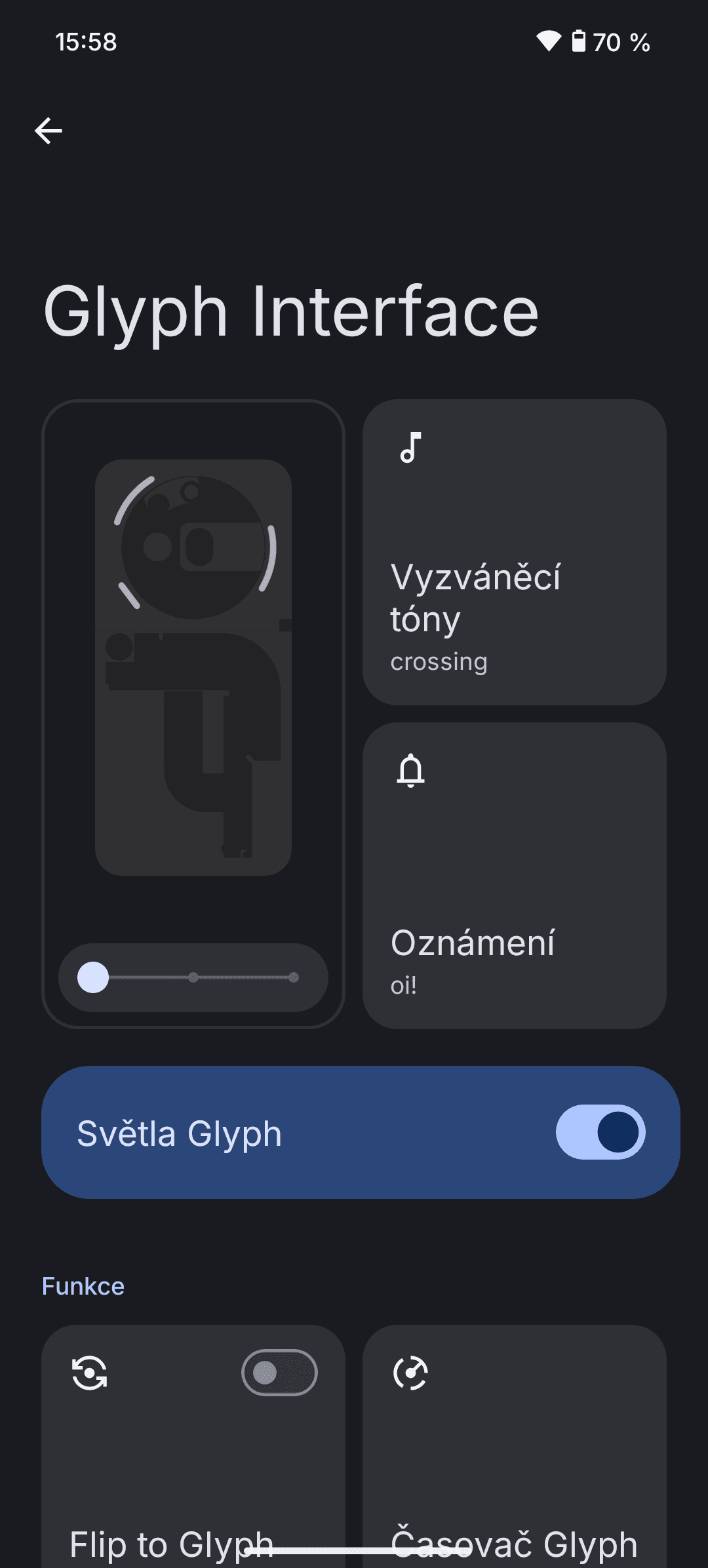 Nastavení LED světel Glyph | foto: Richard Šimáček