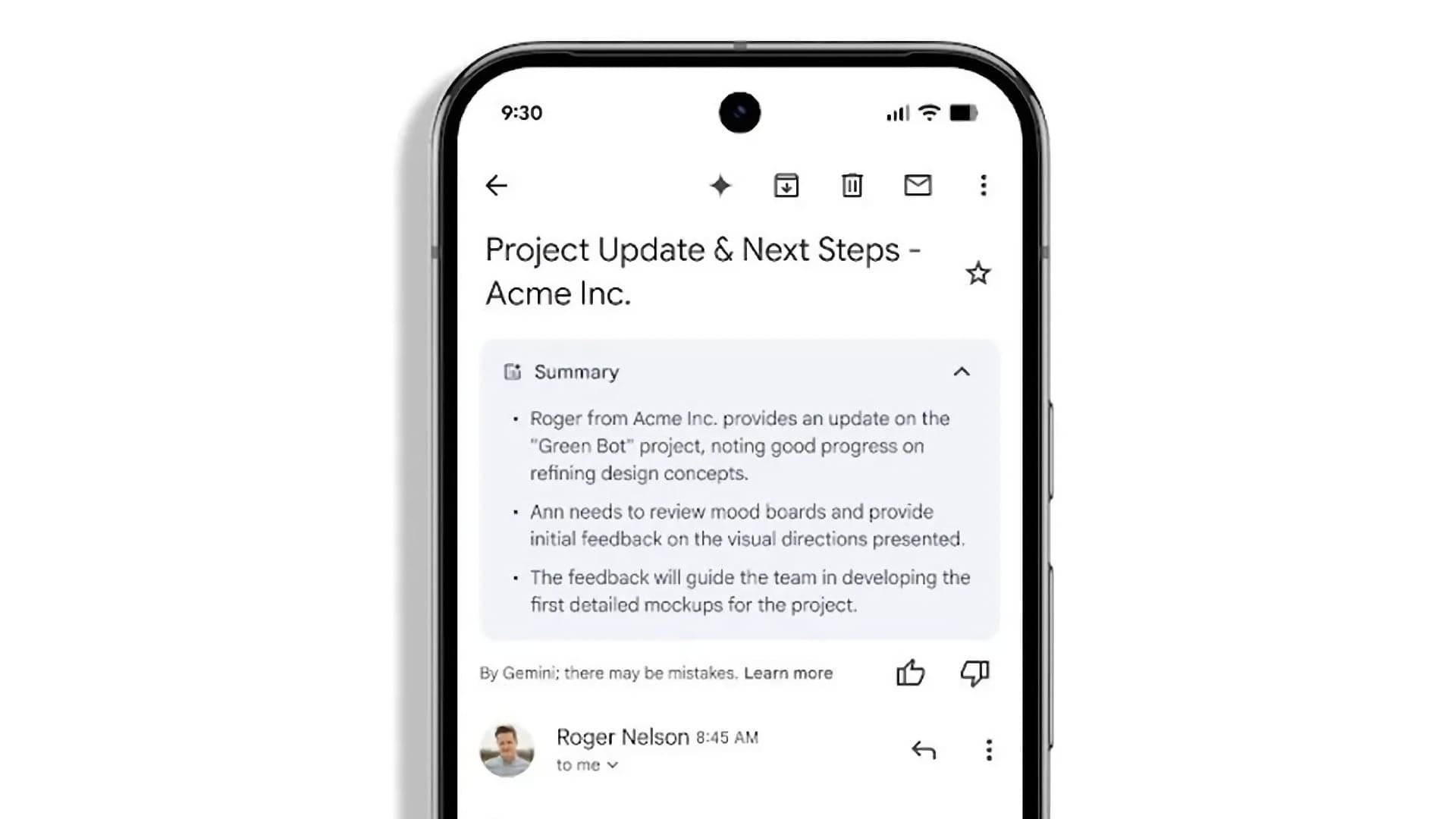 Gmail nově shrnuje obsah emailu pomocí AI | foto: Google
