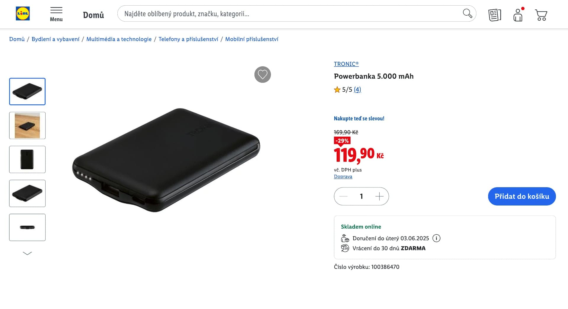 Powerbanka Tronic je na Lidl e-shopu ve skvělé akci | foto: Tomáš Rajnoch