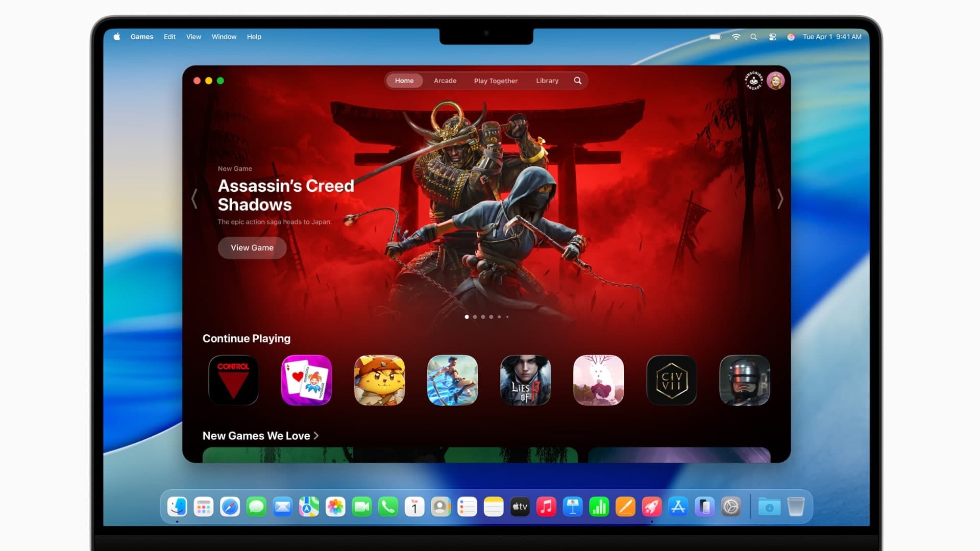 Nová aplikace Hry v MacOS 26