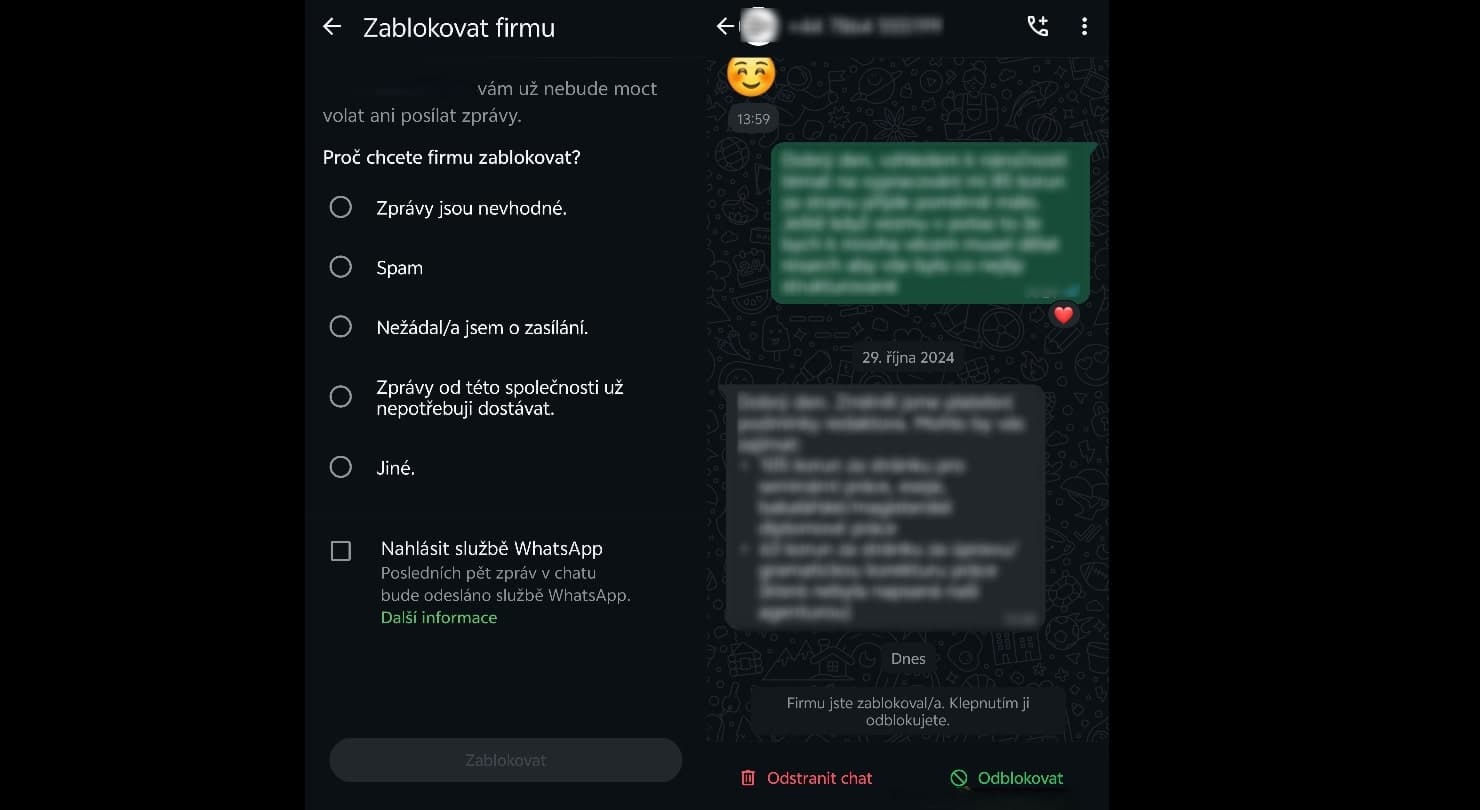Zablokování kontaktu na WhatsAppu | foto: Richard Šimáček