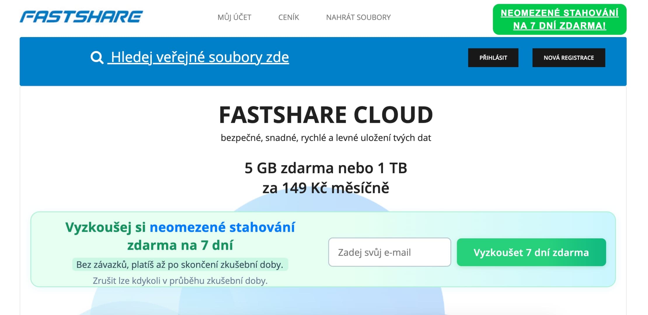 Webová stránka Fastshare.cz | Zdroj: Fastshare