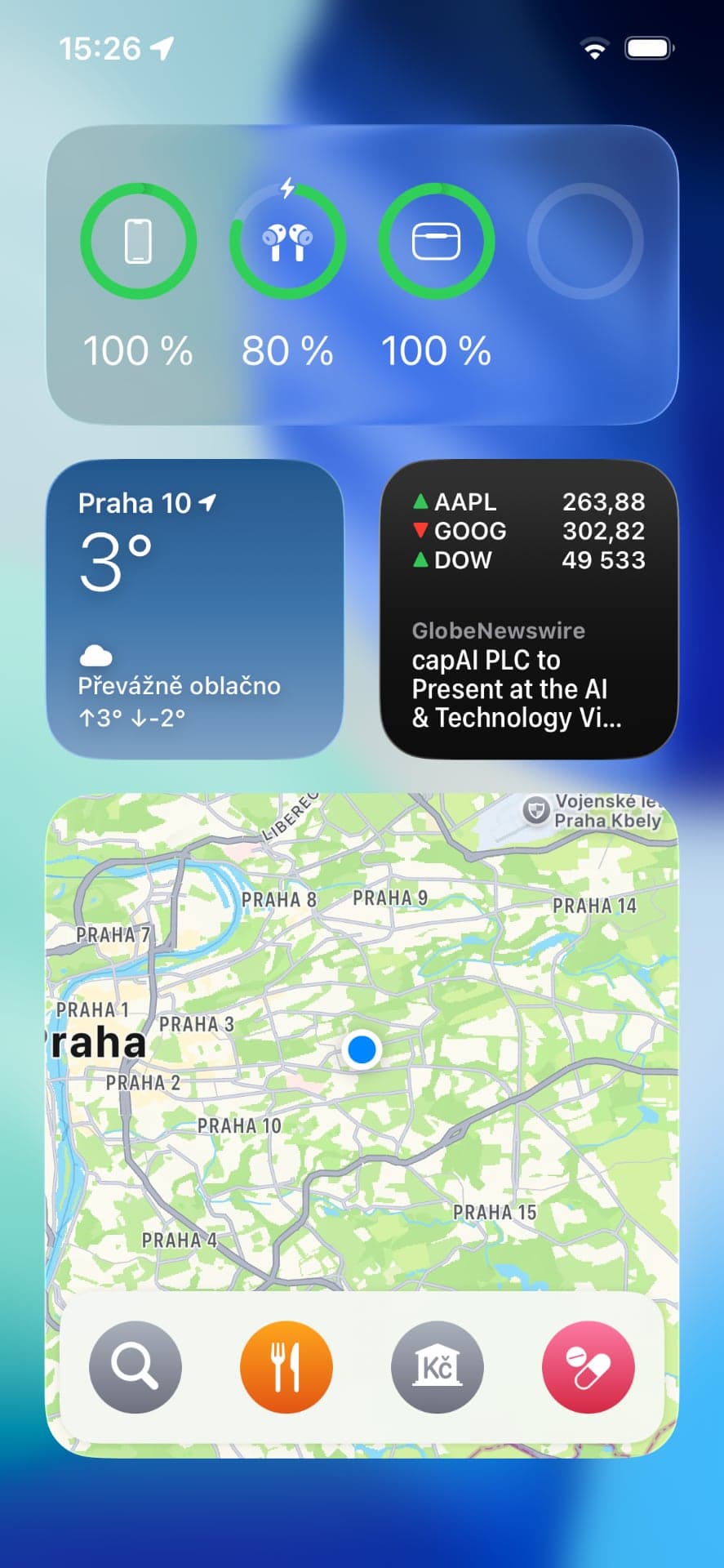 iPhone 13, widgety v iOS 26.3 | Zdroj: Luboš Srb