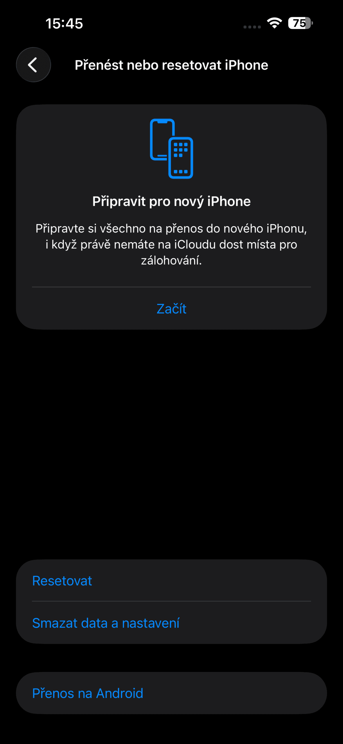 Přenést nebo resetovat iPhone | Zdroj: Tomáš Rajnoch