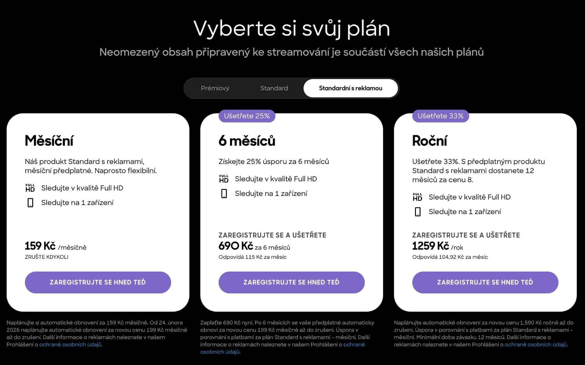 Předplatné SkyShowtime Standard s reklamou v roce 2026 | Zdroj: SkyShowtime