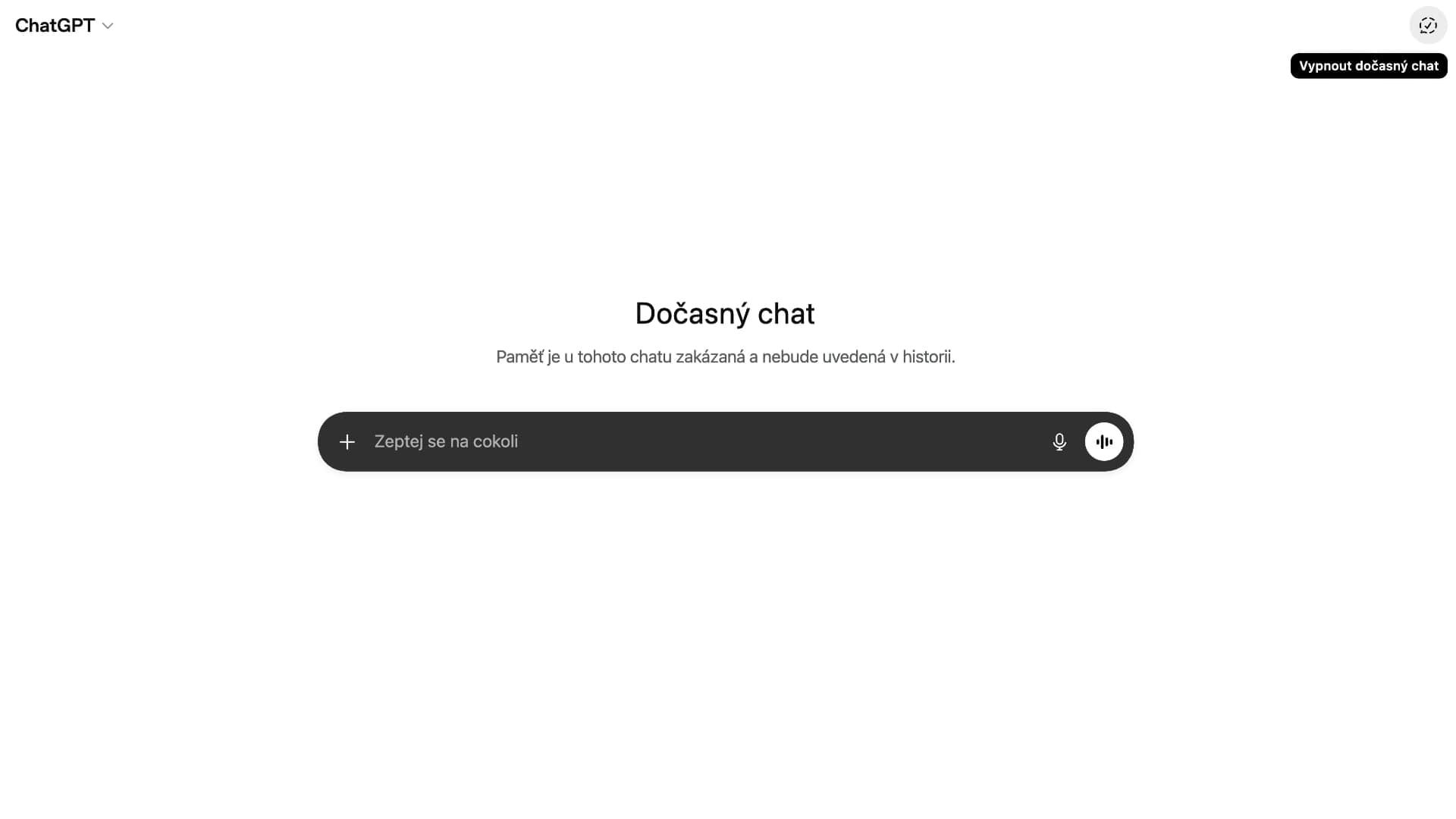 Dočasné chaty v ChatGPT | Zdroj: Ondřej Koníček