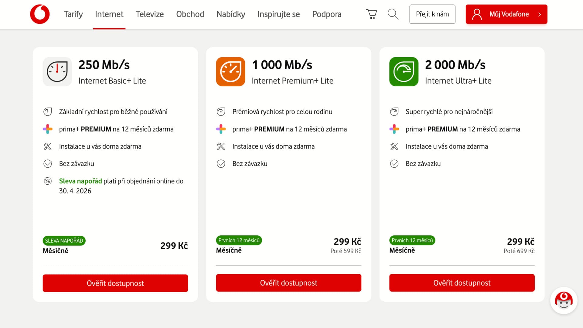 Internetové tarify Vodafone | Zdroj: Vodafone