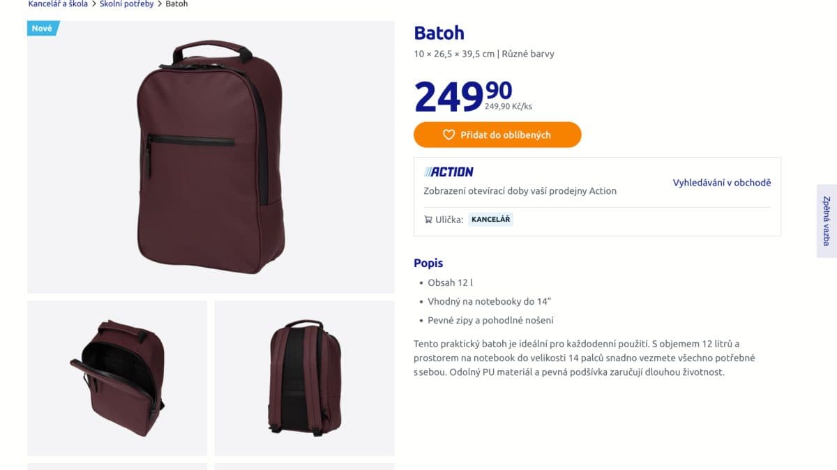 Praktický batoh v Actionu | Zdroj: Action