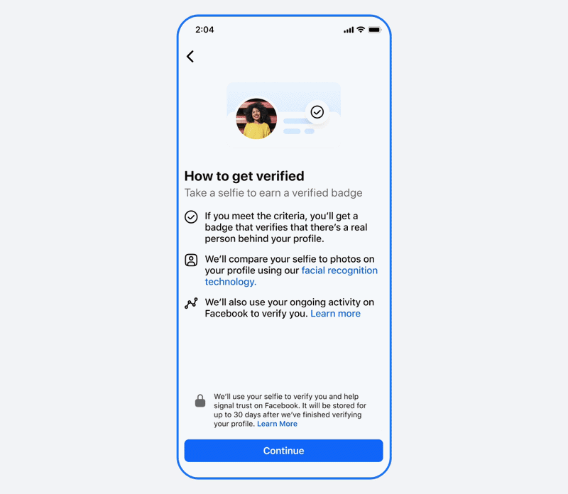 Proces ověření pro získání odznaku Facebook Verified | Zdroj: Meta