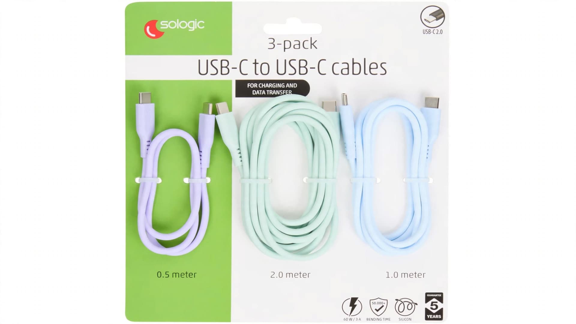 Balení třech USB-C kabelů Sologic | Zdroj: Action