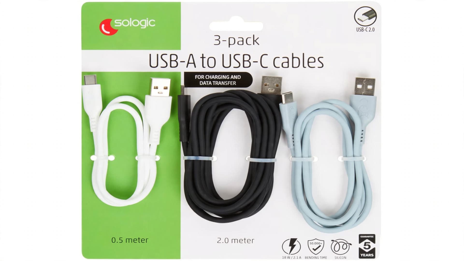 Balení třech USB-C / USB-A kabelů Sologic | Zdroj: Action