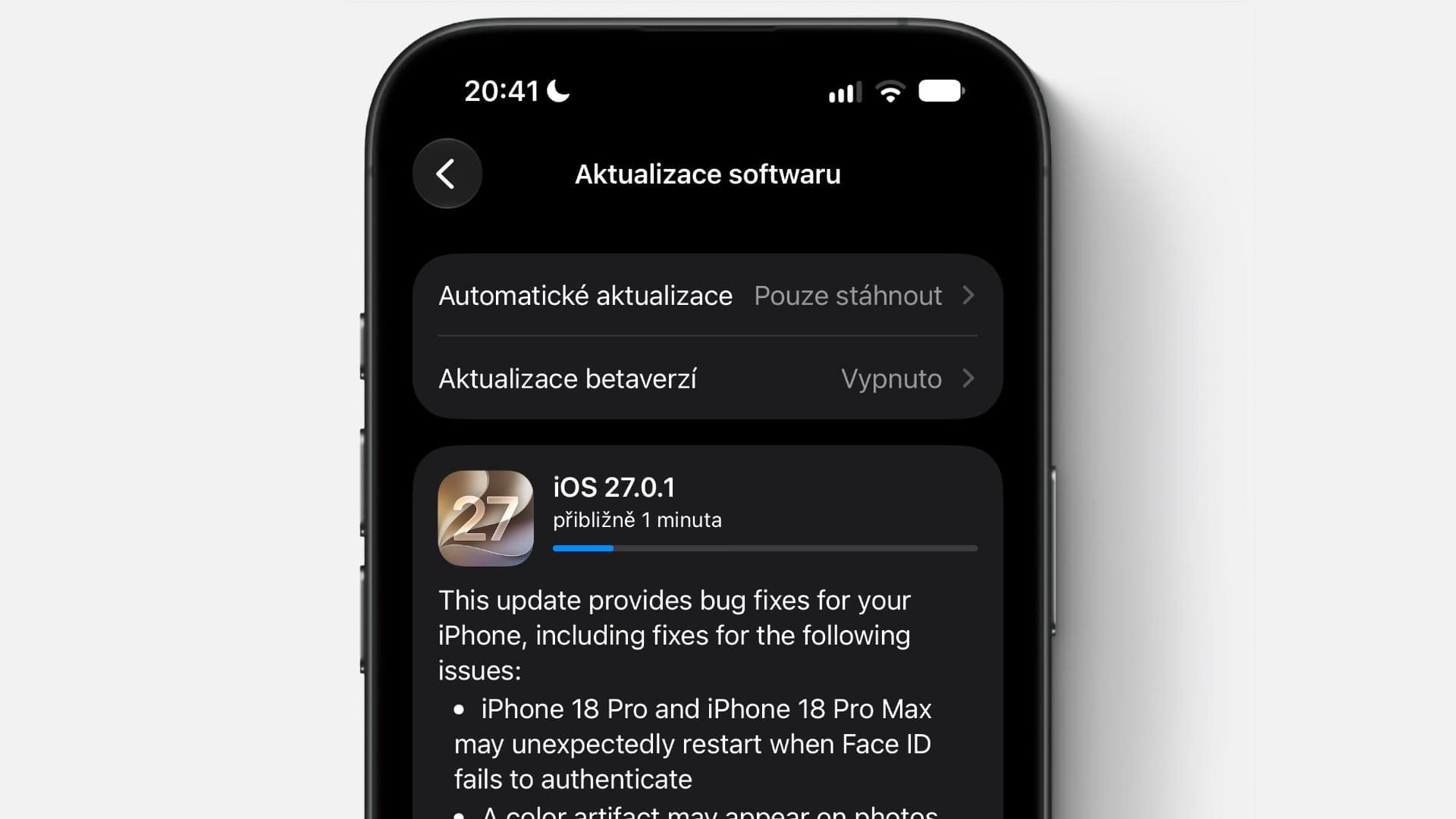iOS 27.0.1 na iPhonu 18 Pro | Zdroj: Luboš Srb