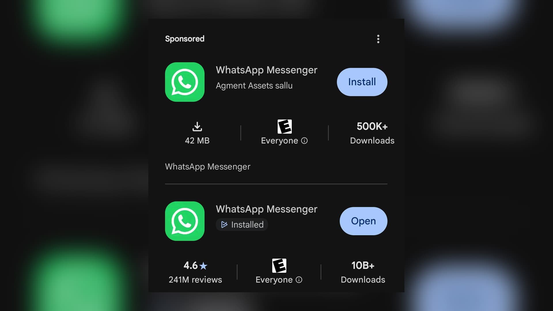 Falešný WhatsApp v obchodě Google Play | Zdroj: Reddit