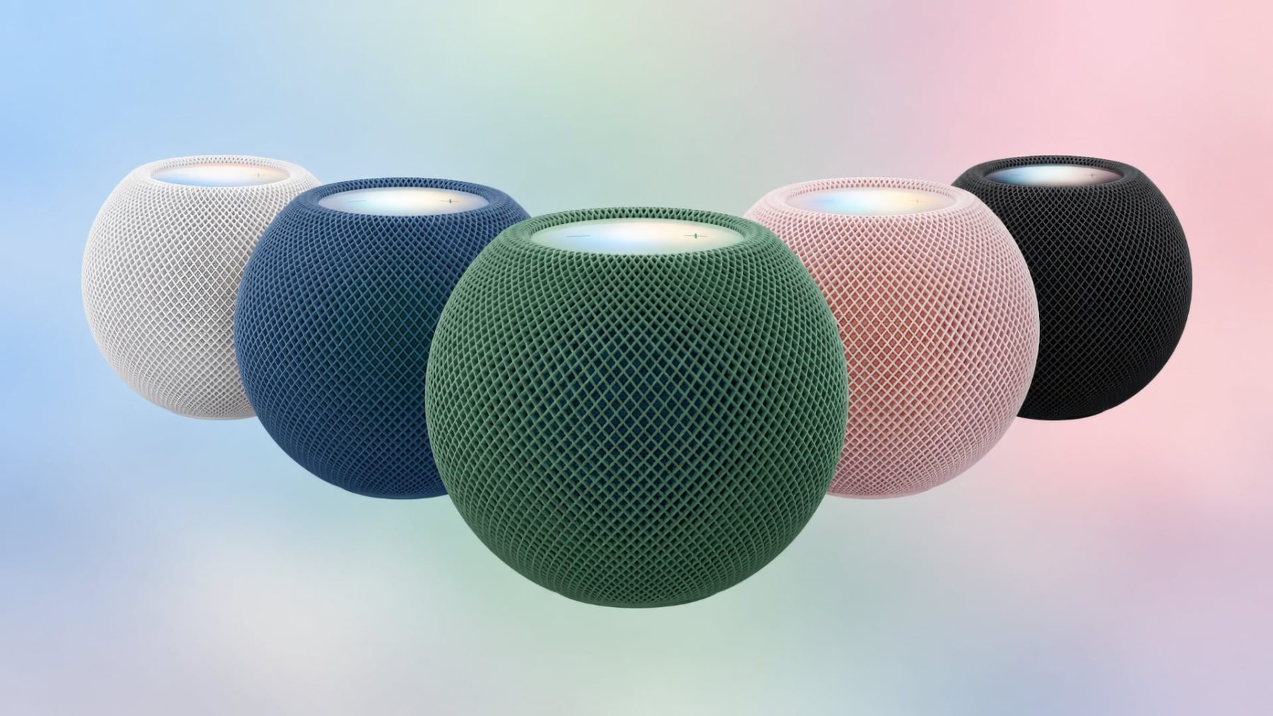 HomePod Mini 2 ve všech barevných variantách | Zdroj: Apple, úprava: Luboš Srb
