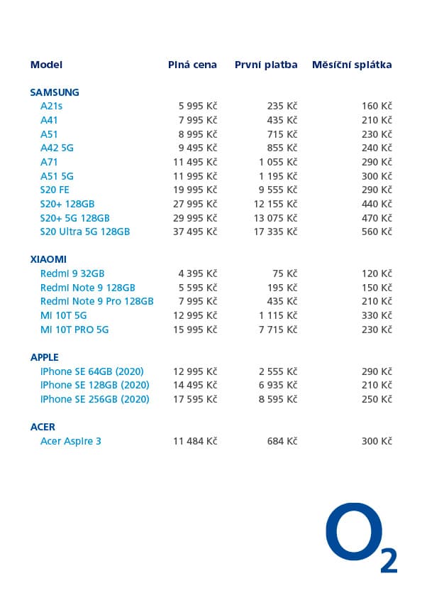 Ceník telefonů, O2 Vánoce 2020