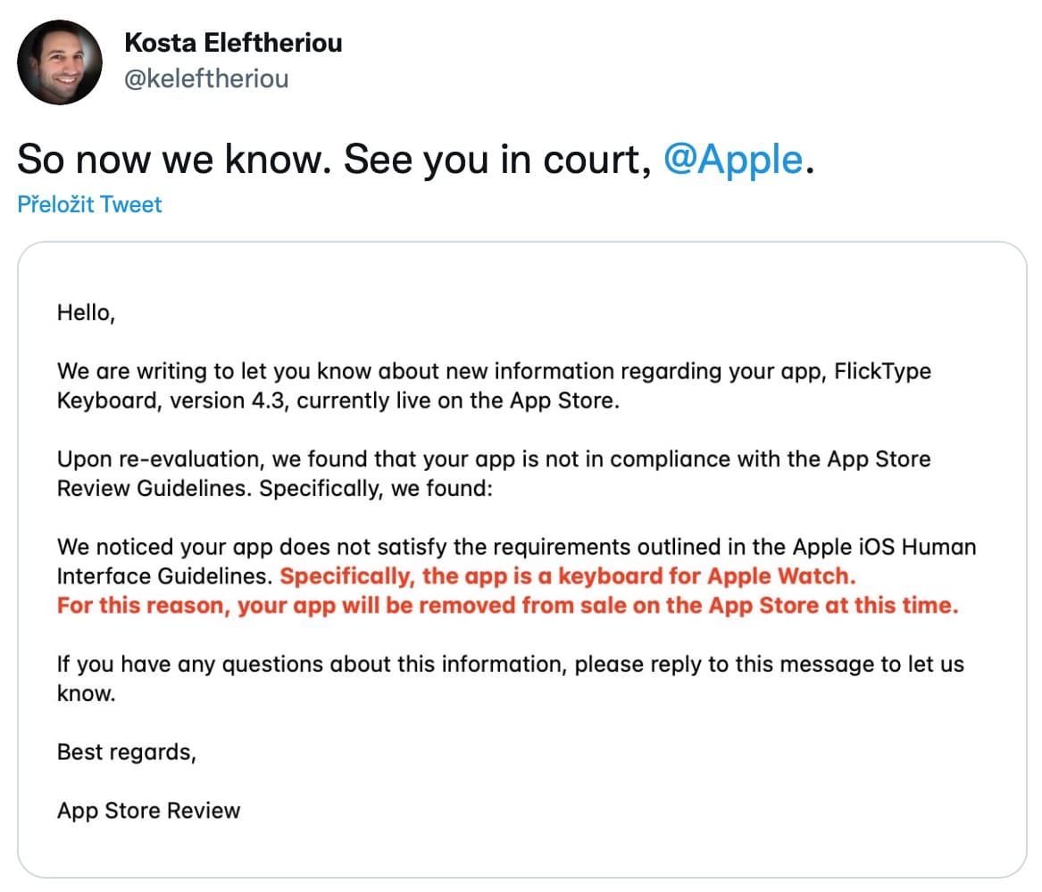 Apple Watch klávesnice, Twitter