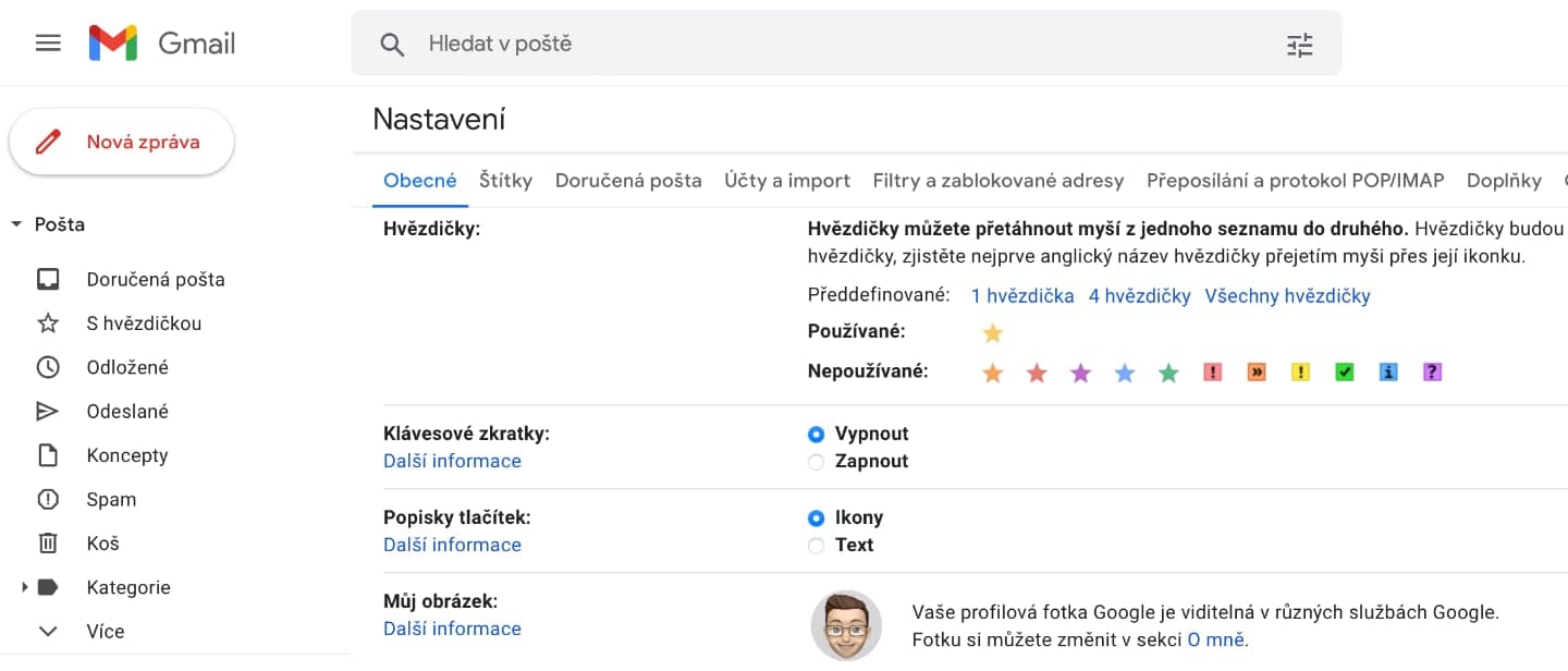 Barevné hvězdičky u Gmailu