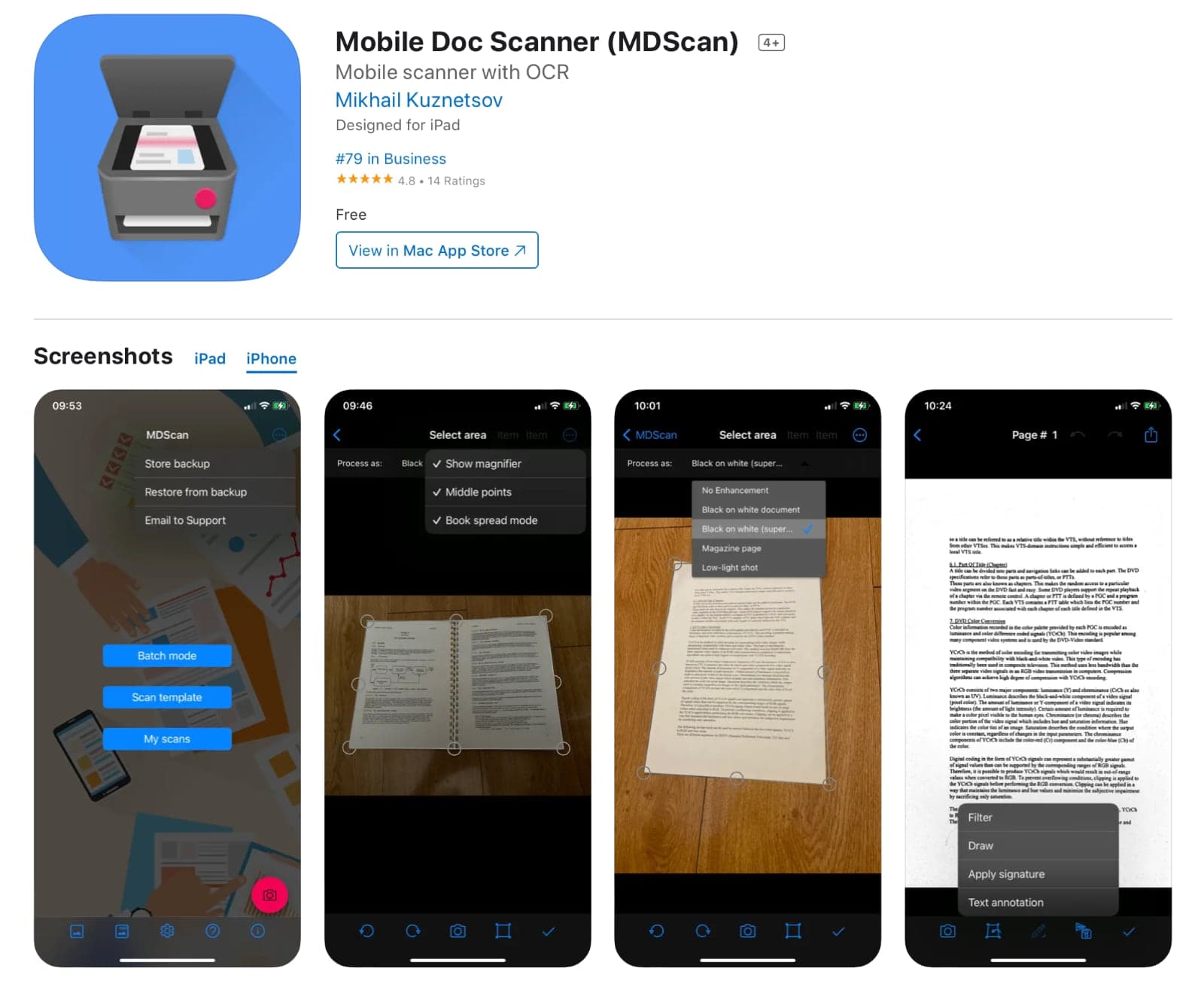 Mobile Doc Scanner (MDScan) na iOS
