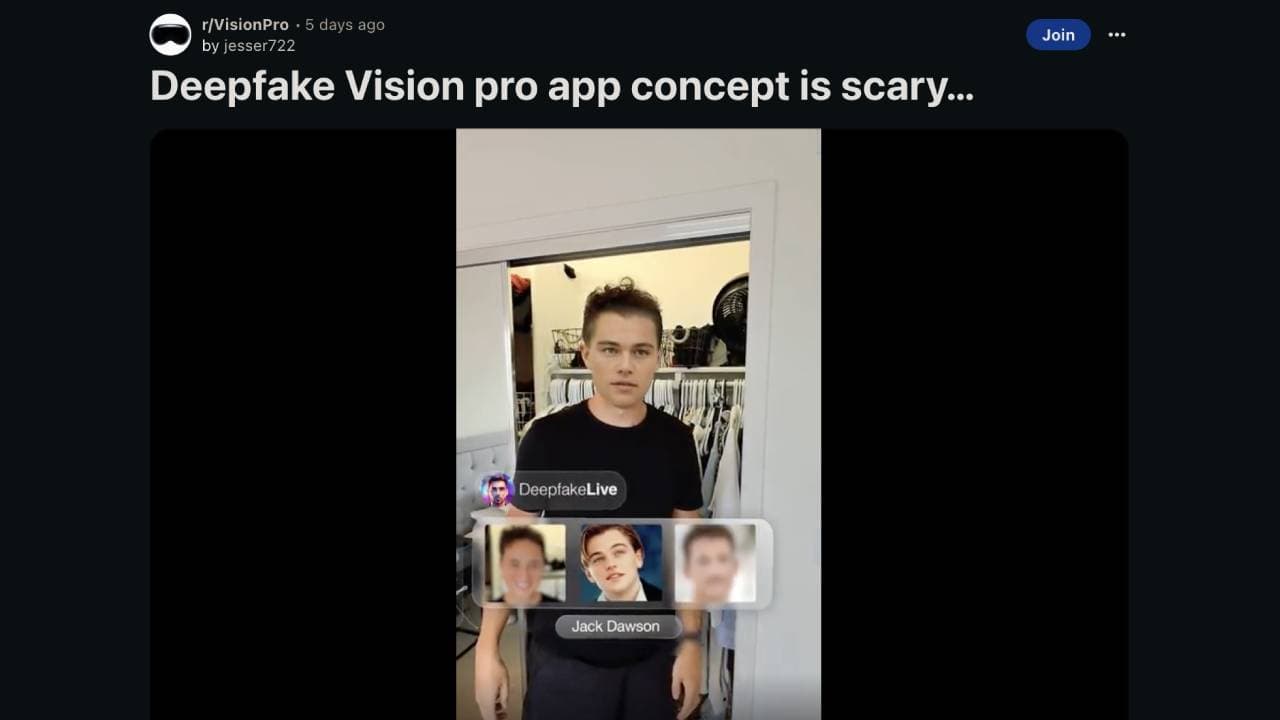 Apple Vision Pro, koncept deepfake aplikace