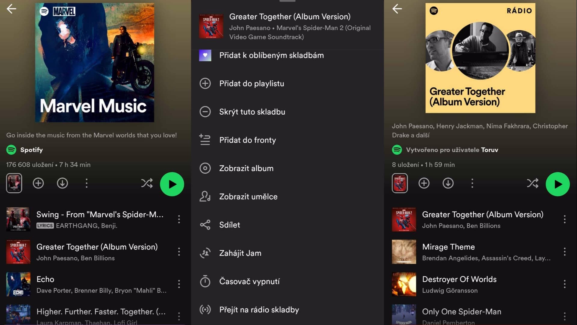 Spotify rádio z konkrétní skaldby
