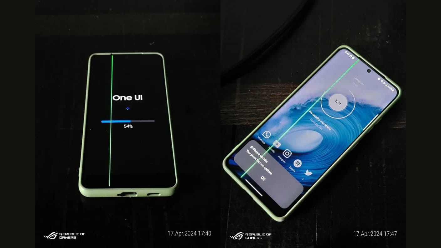 Problém se zelenou čárou na Samsungu Galaxy S22 Ultra | foto: x.com/Entroprox