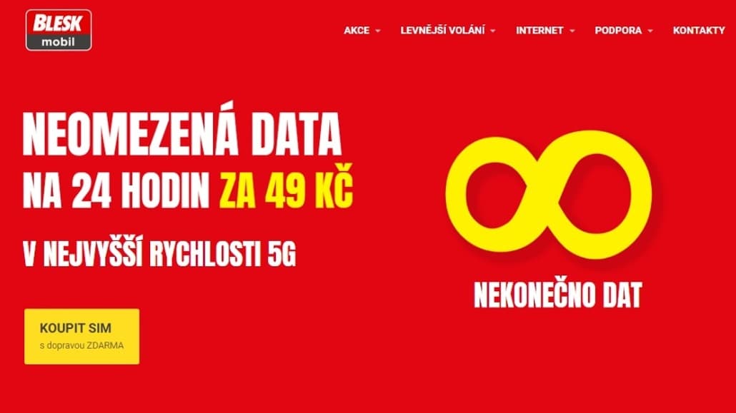 Neomezený datový balíček BLESKmobil 24 NEO vyjde jen na 49 Kč | foto: BLESKmobil